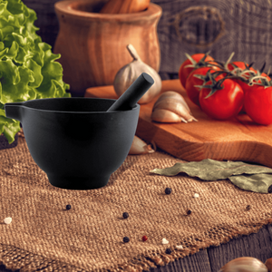 Trilonium Pre-Seasoned Cast Iron Khal batta | Mortar and Pestle - Herbs and spice masher | Black