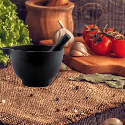 Trilonium Pre-Seasoned Cast Iron Khal batta | Mortar and Pestle - Herbs and spice masher | Black