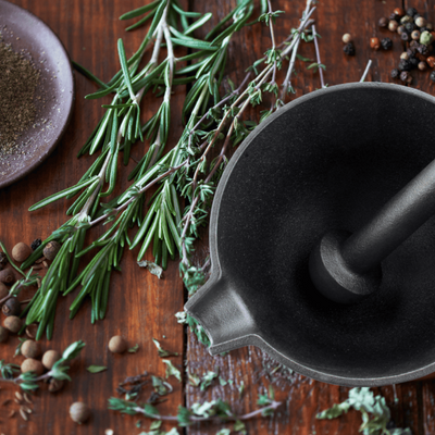 Trilonium Pre-Seasoned Cast Iron Khal batta | Mortar and Pestle - Herbs and spice masher | Black