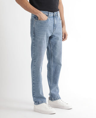 Rare Rabbit Men's Klune Blue Mid Wash Mid-Rise Regular Fit Jeans
