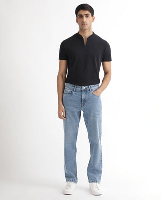 Rare Rabbit Men's Klune Blue Mid Wash Mid-Rise Regular Fit Jeans
