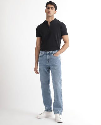 Rare Rabbit Men's Klune Blue Mid Wash Mid-Rise Regular Fit Jeans