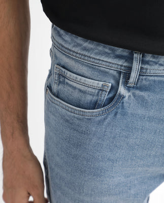 Rare Rabbit Men's Klune Blue Mid Wash Mid-Rise Regular Fit Jeans
