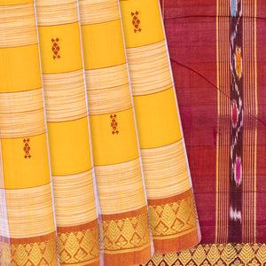 Yellow Handloom Kadapa Cotton Saree With Checks-Yellow