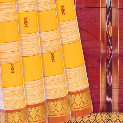 Yellow Handloom Kadapa Cotton Saree With Checks-Yellow