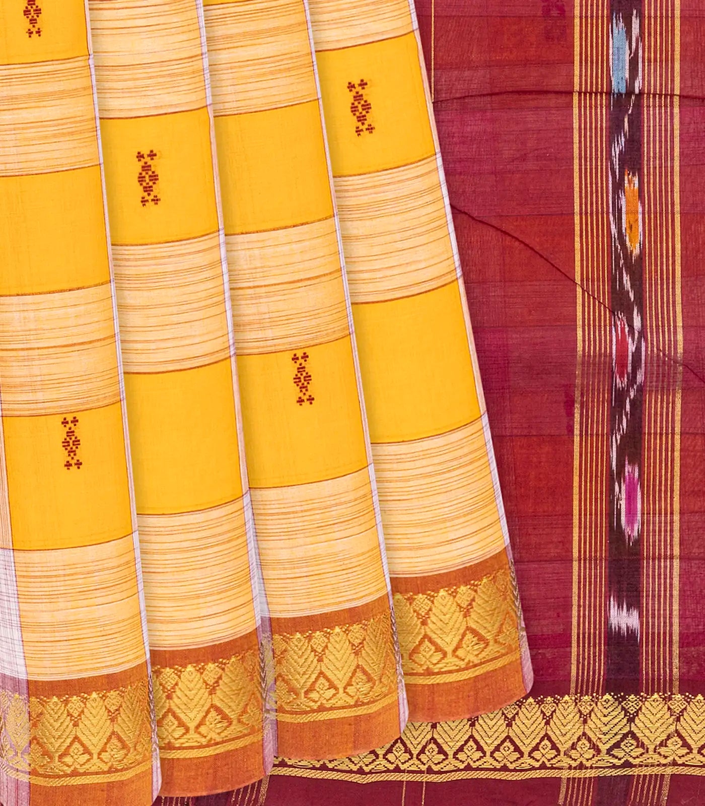 Yellow Handloom Kadapa Cotton Saree With Checks-Yellow