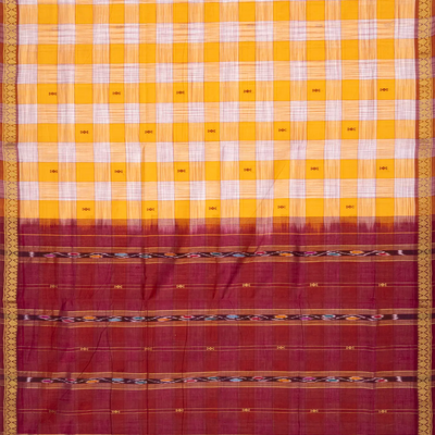 Yellow Handloom Kadapa Cotton Saree With Checks-Yellow
