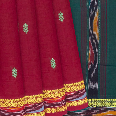 Crimson Handloom Kadapa Cotton Saree With Buttas-Crimson