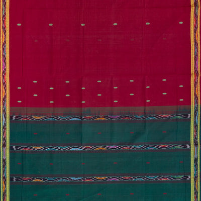 Crimson Handloom Kadapa Cotton Saree With Buttas-Crimson