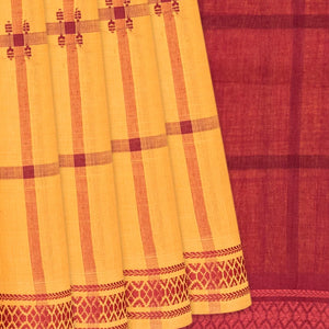 Peach Handloom Kadapa Cotton Saree With Checks-Peach