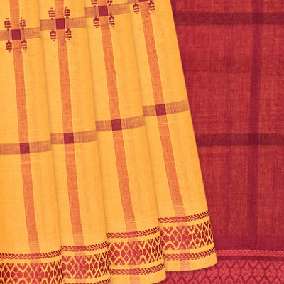 Peach Handloom Kadapa Cotton Saree With Checks-Peach