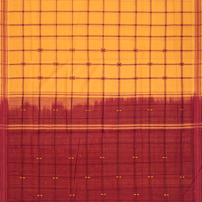 Peach Handloom Kadapa Cotton Saree With Checks-Peach