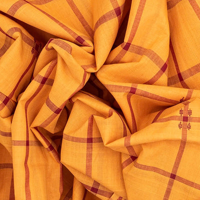 Peach Handloom Kadapa Cotton Saree With Checks-Peach