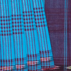 Light Blue Handloom Kadapa Cotton Saree With Checks-Light Blue