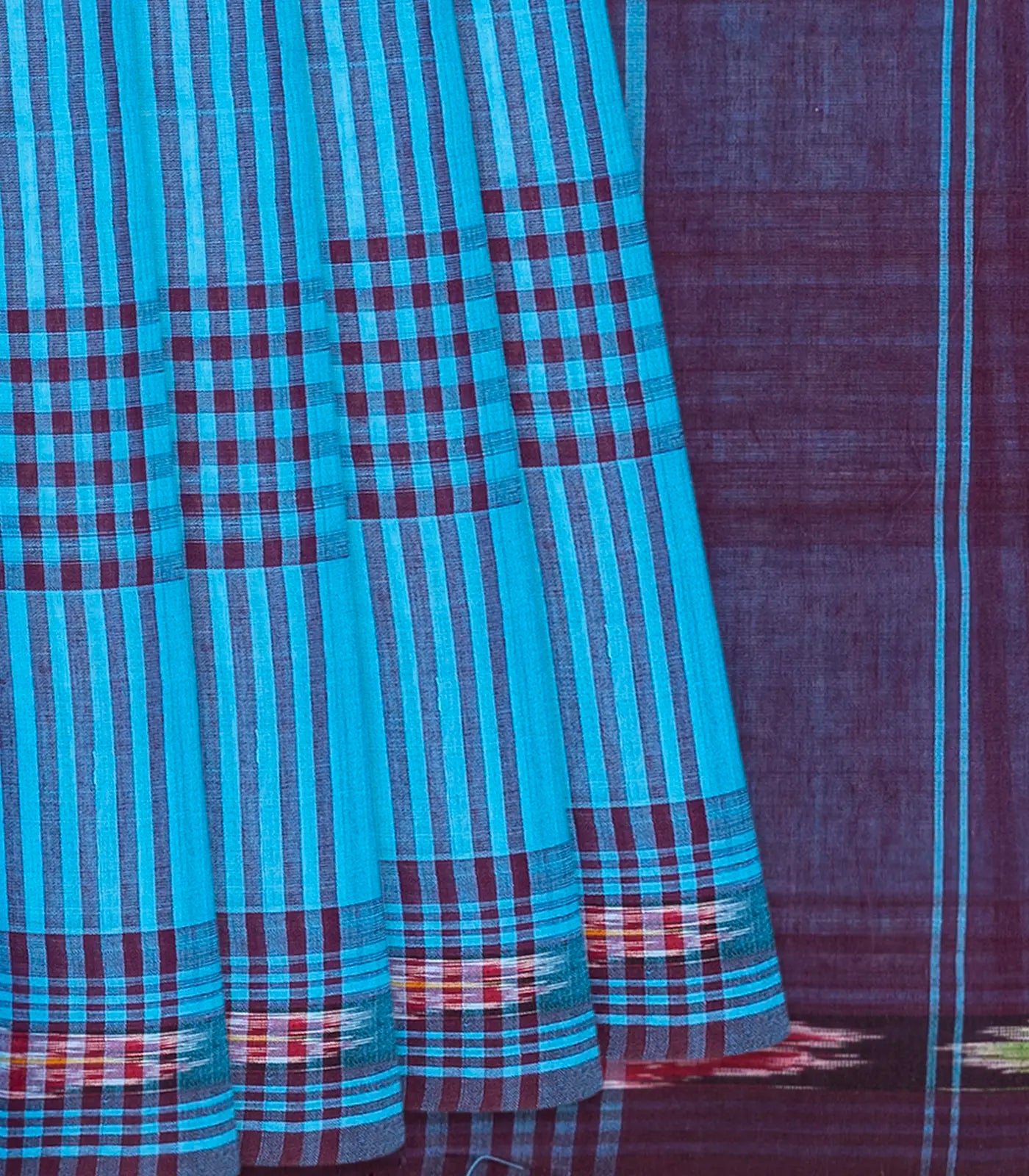 Light Blue Handloom Kadapa Cotton Saree With Checks-Light Blue