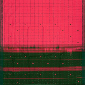 Dark Peach Handloom Kadapa Cotton Saree With Checks And Butta-Dark Peach