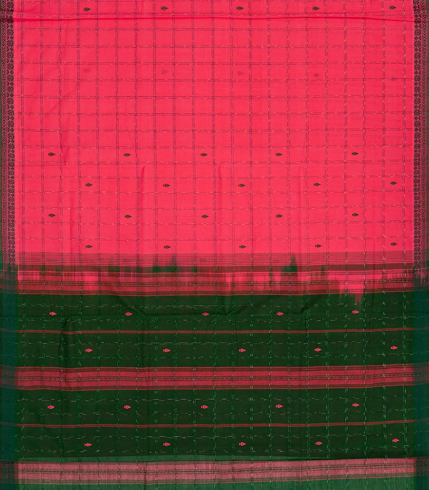 Dark Peach Handloom Kadapa Cotton Saree With Checks And Butta-Dark Peach