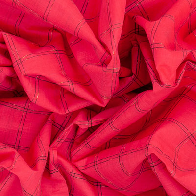 Dark Peach Handloom Kadapa Cotton Saree With Checks And Butta-Dark Peach