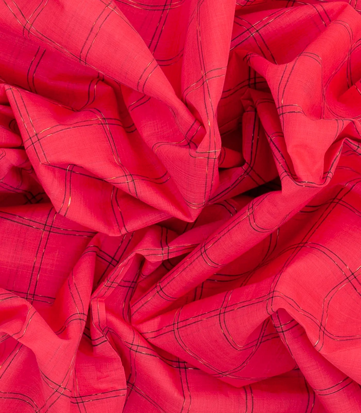 Dark Peach Handloom Kadapa Cotton Saree With Checks And Butta-Dark Peach