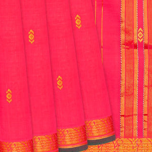 Dark Peach Handloom Kadapa Cotton Saree With Butta-Dark Peach