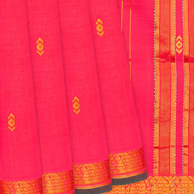 Dark Peach Handloom Kadapa Cotton Saree With Butta-Dark Peach