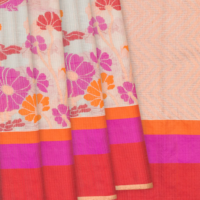 Beige Handloom Kota Silk Saree With Meenakari Bird Motifs-Beige