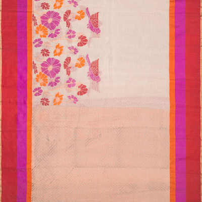 Beige Handloom Kota Silk Saree With Meenakari Bird Motifs-Beige