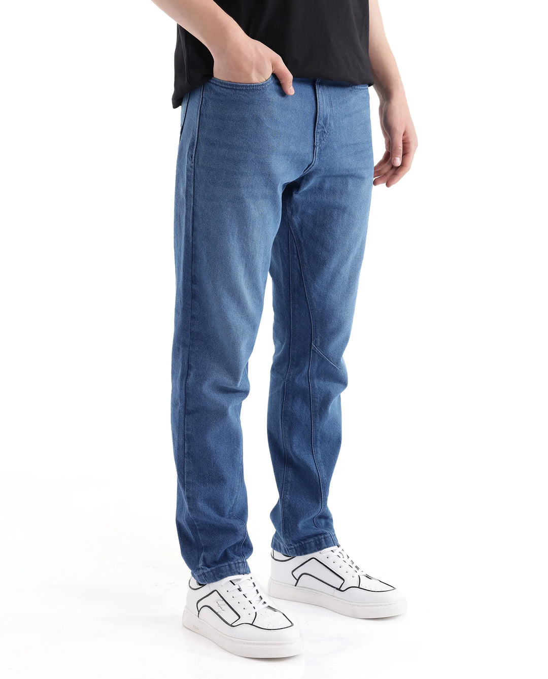 Rare Rabbit Men's Kobet Blue Cotton Fabric Plain Jeans