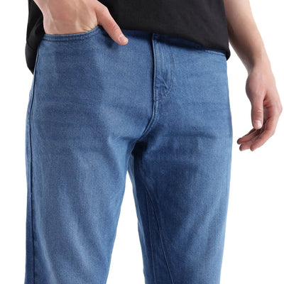 Rare Rabbit Men's Kobet Blue Cotton Fabric Plain Jeans