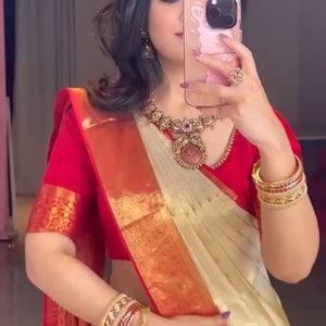 Desirable Beige Pure Banarasi Silk Saree With Beauteous Blouse Piece