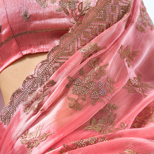 Embroidered Embellished Organza Saree With Blouse Piece
