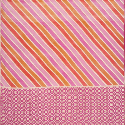 Pink Handwoven Banarasi Rangkat Organza  Silk Saree With Diagonal Stripes-Pink