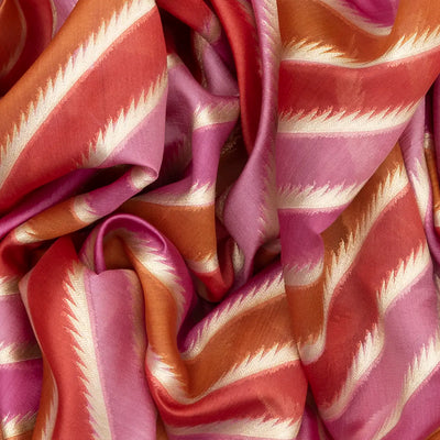 Pink Handwoven Banarasi Rangkat Organza  Silk Saree With Diagonal Stripes-Pink