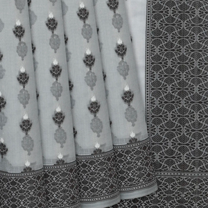 Grey Handwoven Banarasi Organza Silk Saree With Floral Motifs-Grey