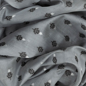 Grey Handwoven Banarasi Organza Silk Saree With Floral Motifs-Grey