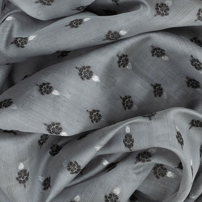 Grey Handwoven Banarasi Organza Silk Saree With Floral Motifs-Grey