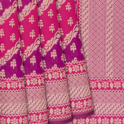 Pink Handwoven Banarasi Rangkat Organza Silk Saree With Floral Motifs-Pink