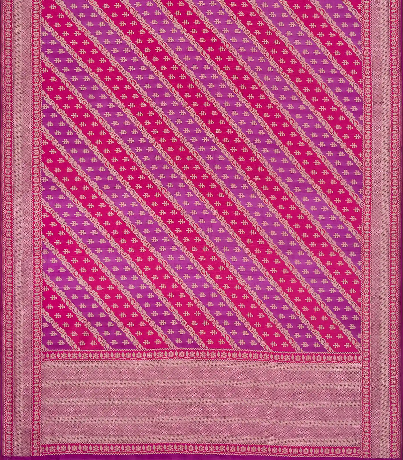 Pink Handwoven Banarasi Rangkat Organza Silk Saree With Floral Motifs-Pink