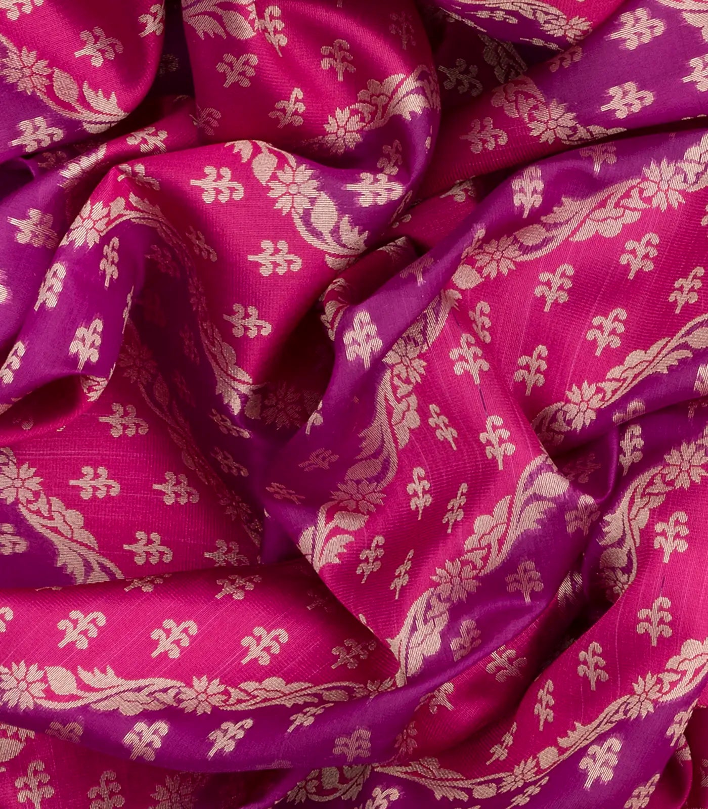 Pink Handwoven Banarasi Rangkat Organza Silk Saree With Floral Motifs-Pink
