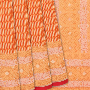 Red Handwoven Banarasi Organza Silk Saree With Floral Motifs-Red