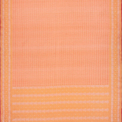 Red Handwoven Banarasi Organza Silk Saree With Floral Motifs-Red