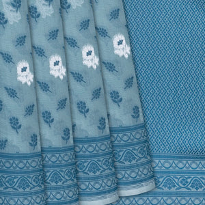 Grey Handwoven Banarasi Organza Silk Saree With Floral Motifs-Grey