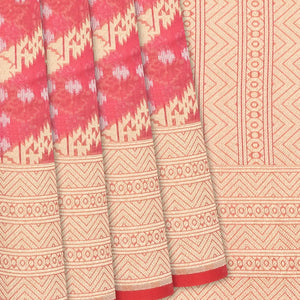 Peach Handwoven Banarasi Organza  Silk Saree With Floral Motifs-Peach