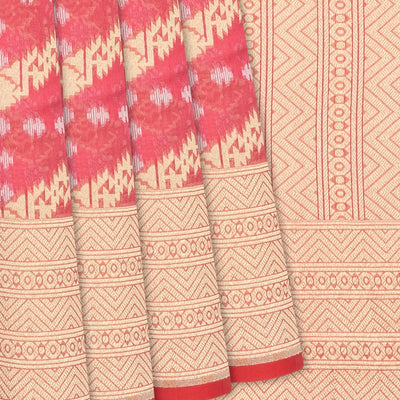 Peach Handwoven Banarasi Organza  Silk Saree With Floral Motifs-Peach