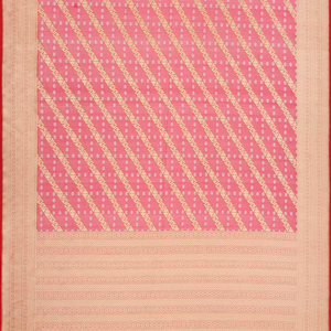 Peach Handwoven Banarasi Organza  Silk Saree With Floral Motifs-Peach