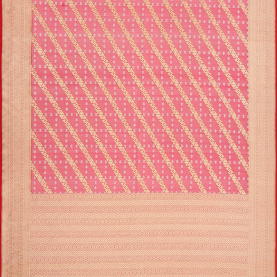 Peach Handwoven Banarasi Organza  Silk Saree With Floral Motifs-Peach