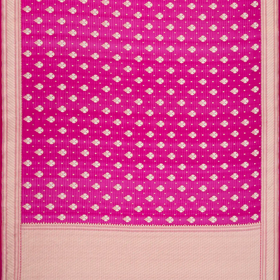 Hot Pink Handwoven Banarasi Organza Silk Saree With Floral Motifs-Hot Pink