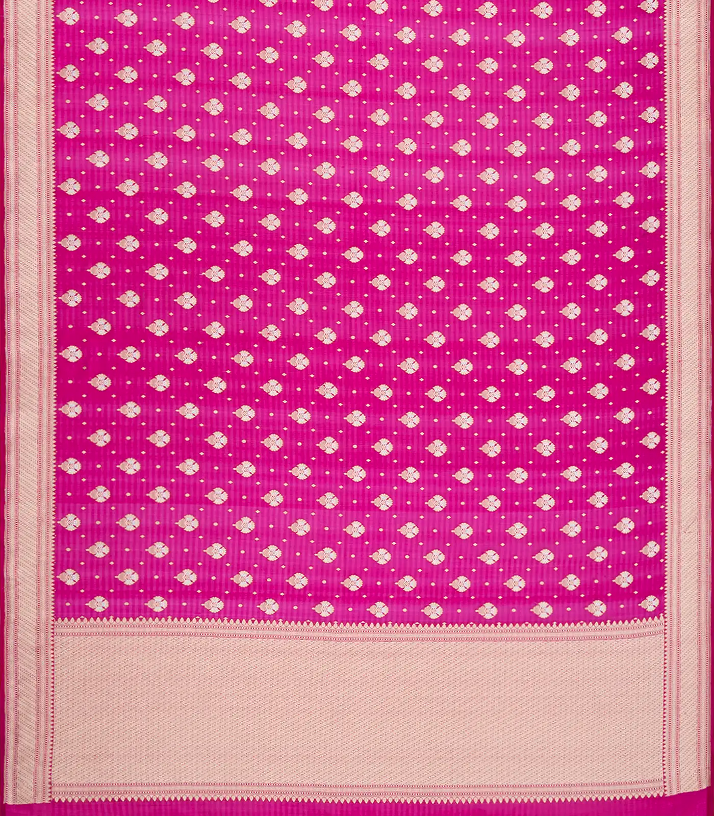 Hot Pink Handwoven Banarasi Organza Silk Saree With Floral Motifs-Hot Pink