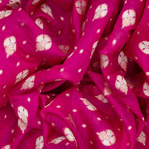 Hot Pink Handwoven Banarasi Organza Silk Saree With Floral Motifs-Hot Pink