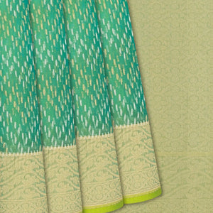 Aquamarine Handwoven Banarasi Organza Silk Saree With Chevron Motifs-Aquamarine